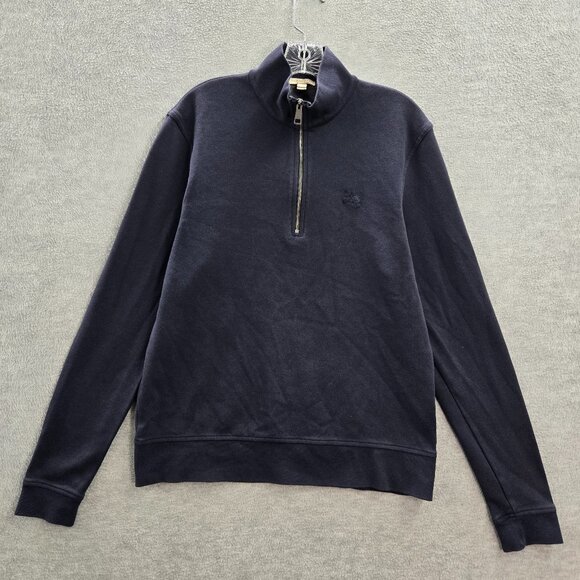 Burberry Brit Men Sweater L Blue Nova Check 1/4 Zip Logo Embroidered Pima Cotton